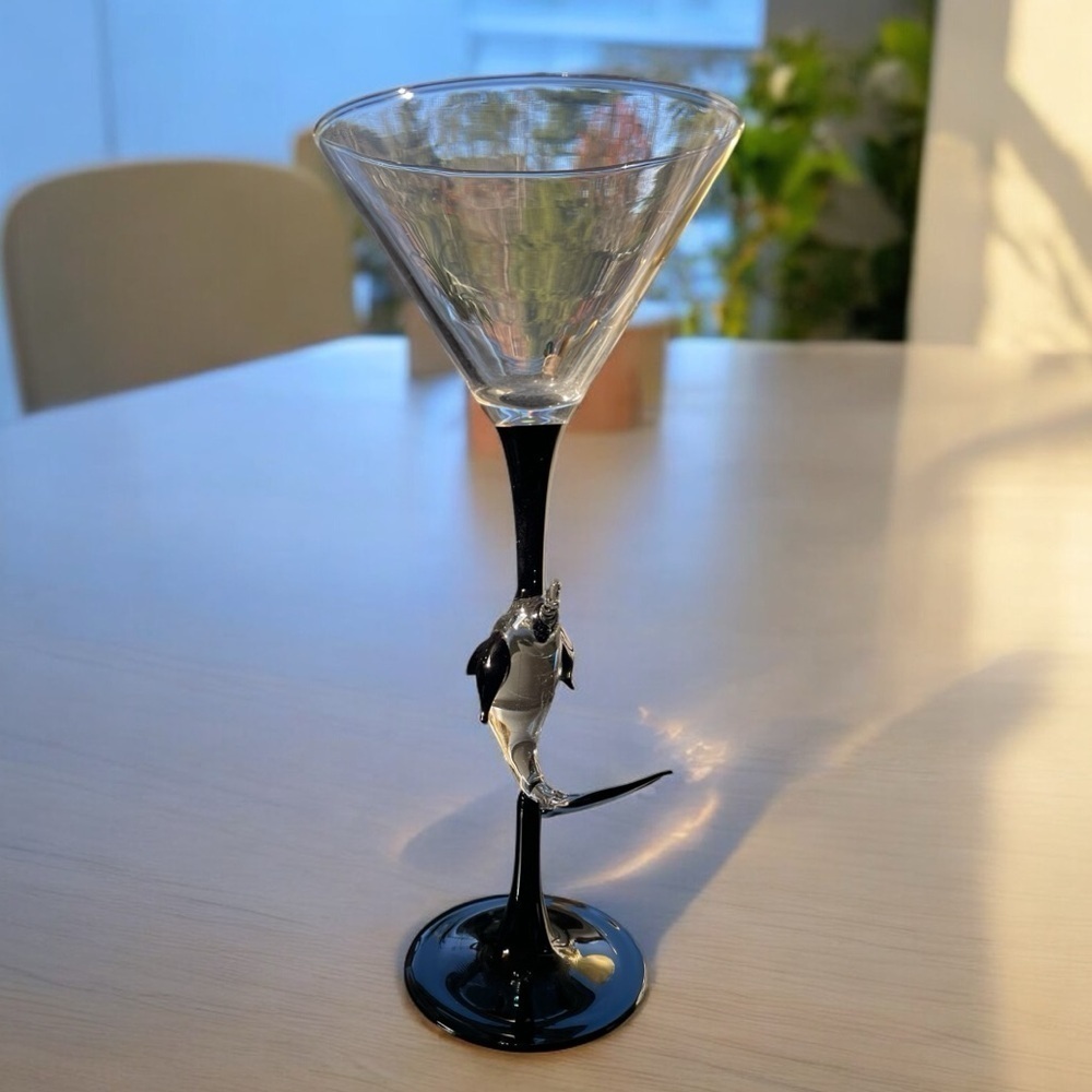 Luminarc France, dolphin martini glass, blown glass